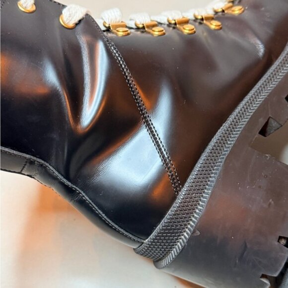 Gucci Black Leather Combat Ankle Boots | White Laces | Gold Accents | Size 7 - Picture 11 of 17